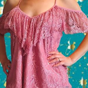 Shear Pink lace cold shoulder blouse